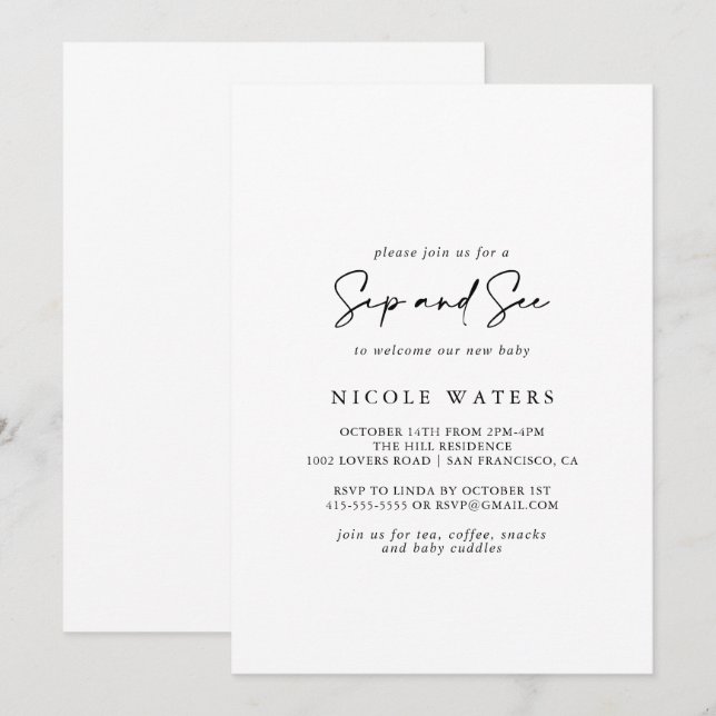Invitation Calligraphie Moderne Élégant Sip et voir (Devant / Derrière)