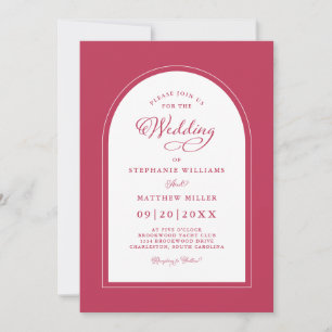 Invitation Calligraphie Moderne Élégante Mariage Rouge Magent