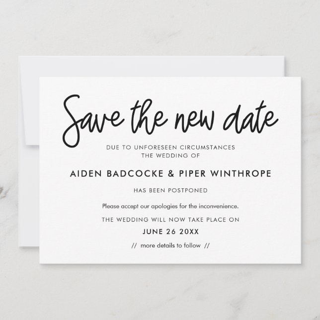 Invitation Calligraphie moderne Enregistrer la nouvelle date  (Devant)