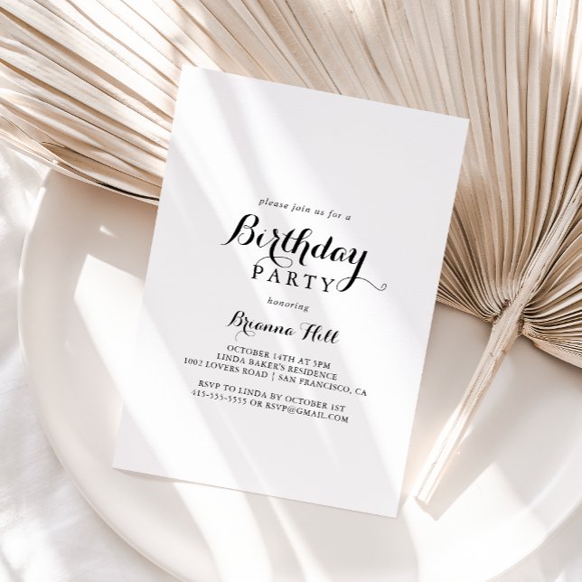 Invitation Calligraphie moderne fête d'anniversaire (Créateur téléchargé)