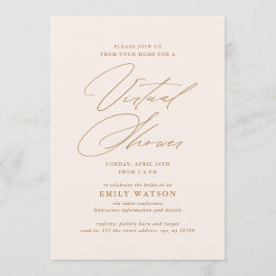 Invitation Calligraphie moderne Fête de l'mariée virtuelle Or