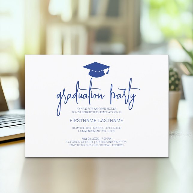 Invitation Calligraphie Moderne Graduation Minimale Marine (Modern Graduation Announcement and Party Invitation)