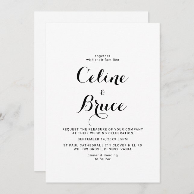 Invitation Calligraphie moderne Mariage avant et arrière (Devant / Derrière)