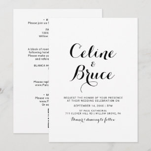 Invitation Calligraphie moderne Mariage avant et arrière