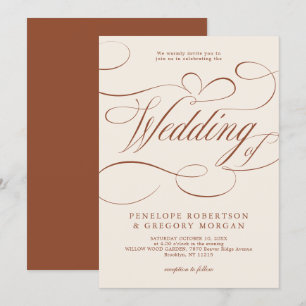 Invitation Calligraphie moderne Mariage en terre cuite intemp