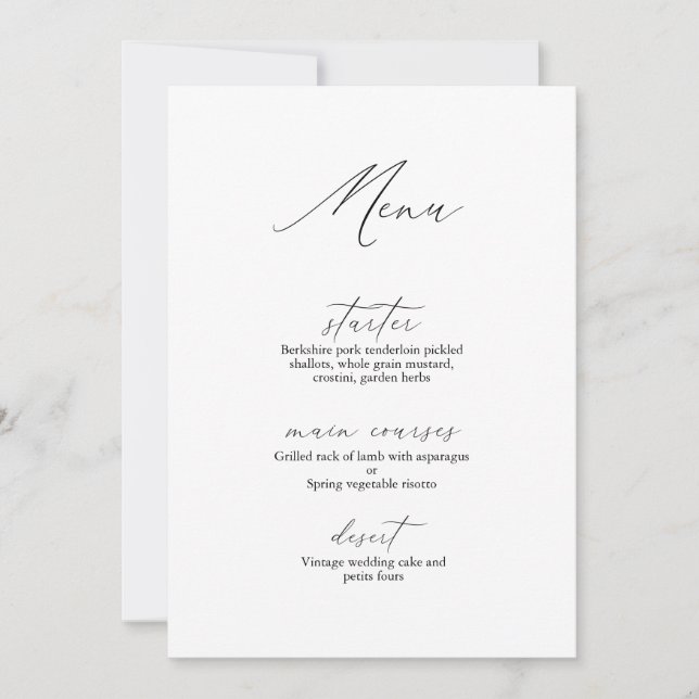 Invitation Calligraphie moderne Mariage romantique Menu (Devant)