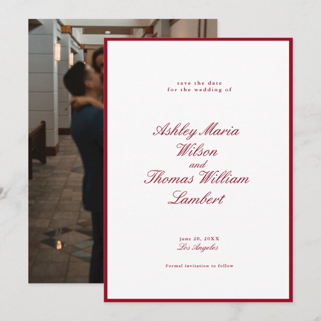 Invitation Calligraphie moderne Mariage rouge Enregistrer la  (Devant / Derrière)