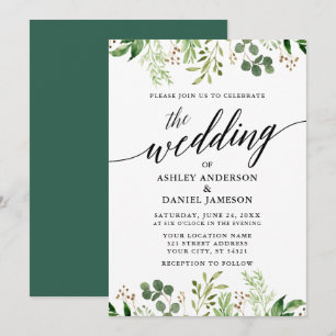 Invitation Calligraphie moderne Mariage vert botanique