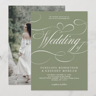Invitation Calligraphie moderne minimaliste Sage Mariage vert