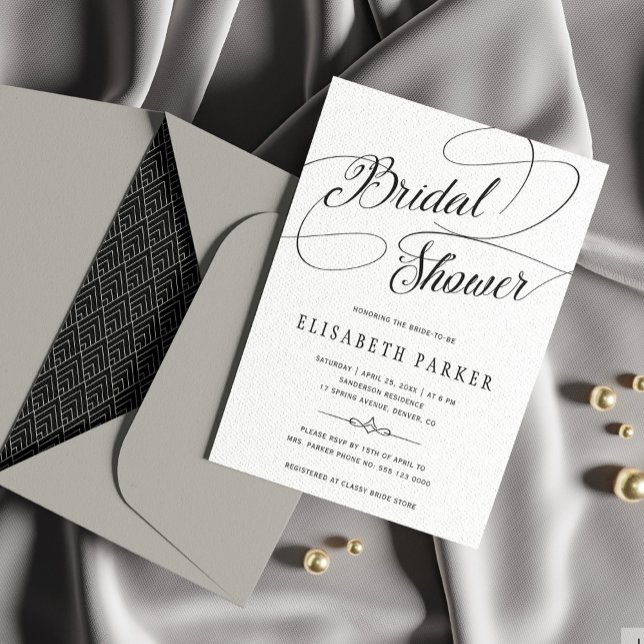 Invitation Calligraphie moderne noir et blanc douche nuptiale (Créateur téléchargé)