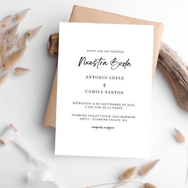 Invitation Calligraphie moderne Nuestra Boda Mariage espagnol (Créateur téléchargé)