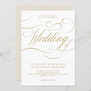 Invitation Calligraphie moderne or intemporel et mariage blan