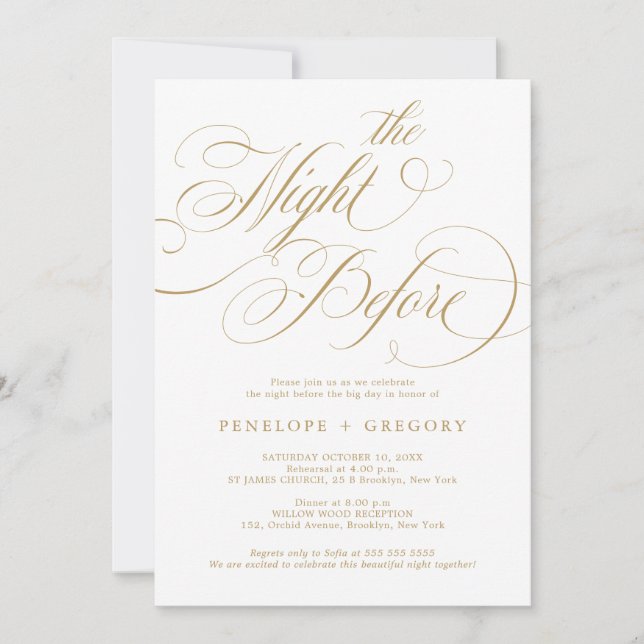 Invitation Calligraphie moderne or intemporel la veille (Devant)