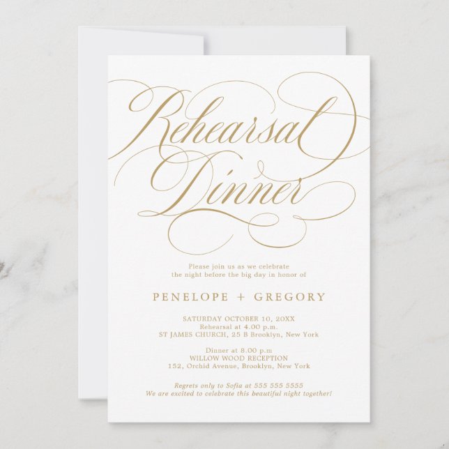 Invitation Calligraphie moderne or intemporel Répétition Dîne (Devant)