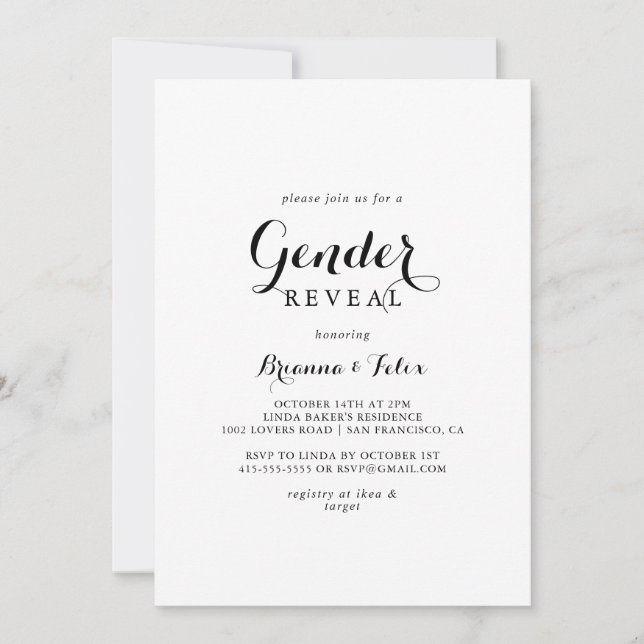 Invitation Calligraphie moderne Parti de la révélation de gen (Devant)