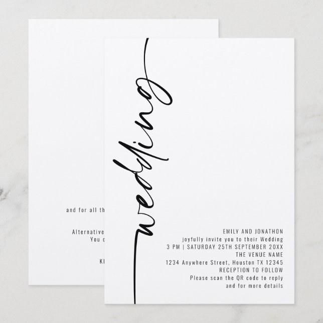 Invitation Calligraphie moderne QR Code Mariage (Devant / Derrière)