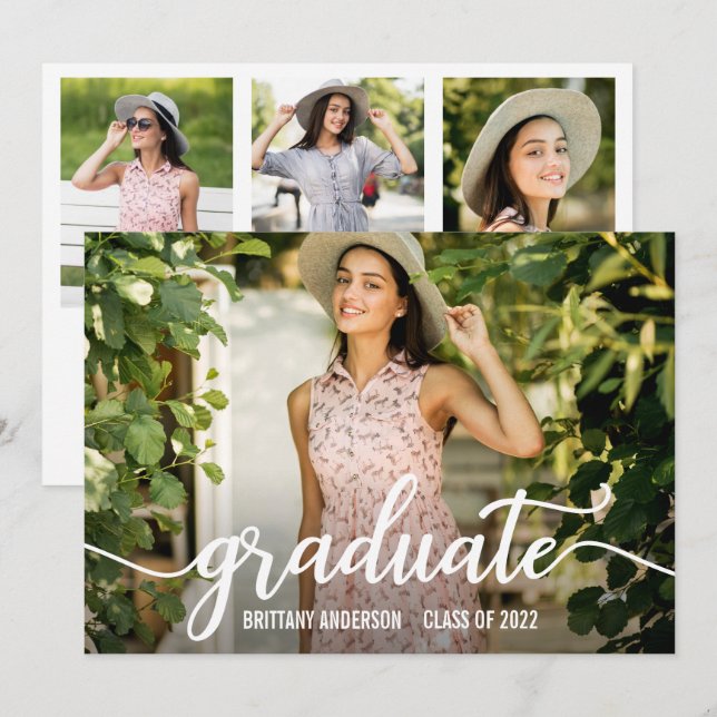 Invitation Calligraphie moderne Script 4 Photo Graduation Par (Devant / Derrière)
