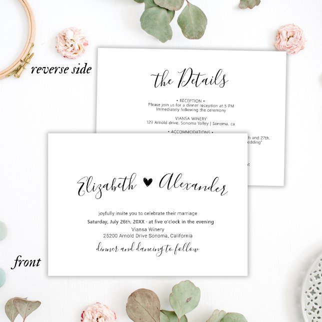 Invitation Calligraphie Moderne Script Coeur Tout en Un Maria (Créateur téléchargé)