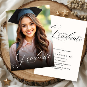 Invitation Calligraphie moderne Script Graduation Party Photo