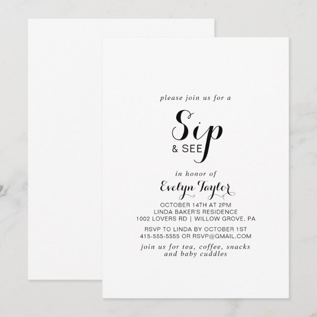 Invitation Calligraphie moderne Sip officiel et voir (Devant / Derrière)