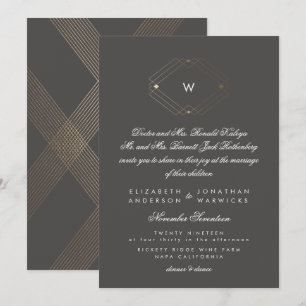 Invitation Calligraphie Monogramme Formel Or Foil Charbon