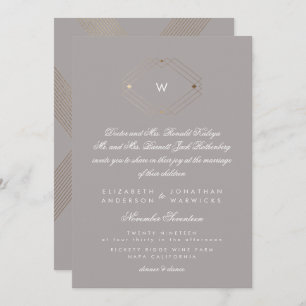 Invitation Calligraphie Monogramme Or Huile Gris Musc Mariage