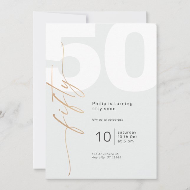 Invitation Calligraphie Neutre Or Élégante Anniversaire (Devant)