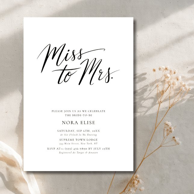Invitation Calligraphie noir blanc Mlle à Mme Fête des mariée (Créateur téléchargé)