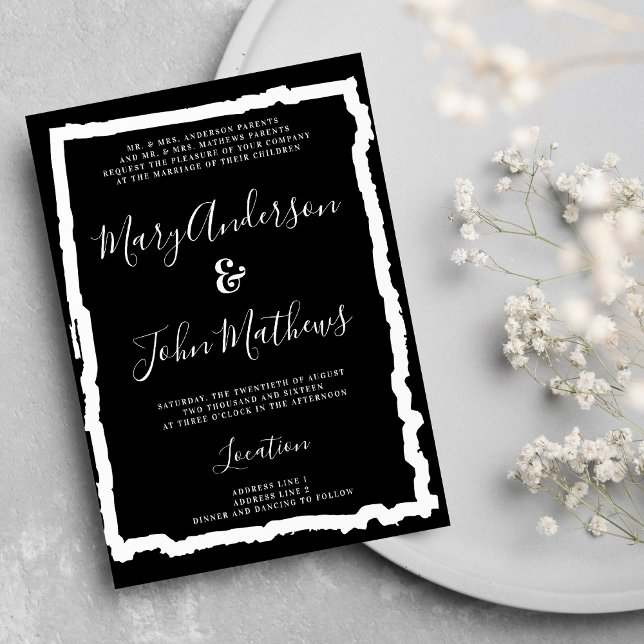 Invitation Calligraphie noir blanc moderne simple mariage (Black white calligraphy modern simple wedding)