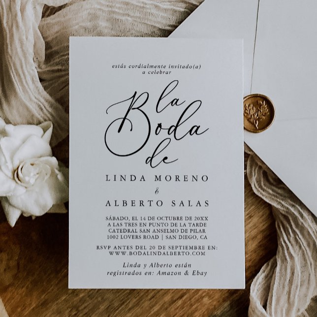 Invitation Calligraphie noir et blanc La Boda de Mariage (Créateur téléchargé)