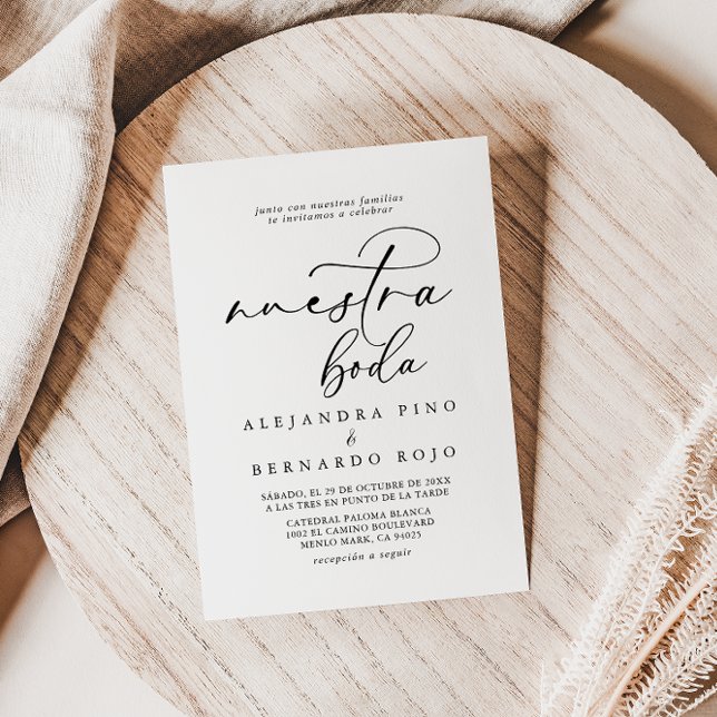 Invitation Calligraphie noir et blanc Nuestra Boda Mariage (Créateur téléchargé)