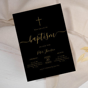 Invitation Calligraphie Noir & Or Genre Baptême neutre