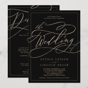 Invitation Calligraphie Noir Or Romantique Tout en un Mariage