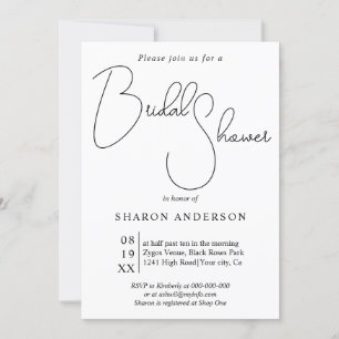 Invitation Calligraphie noir whimsical code Qr douche nuptial