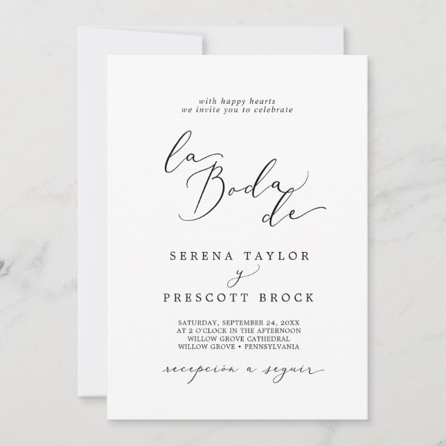 Invitation Calligraphie noire délicate La Boda De Mariage (Devant)