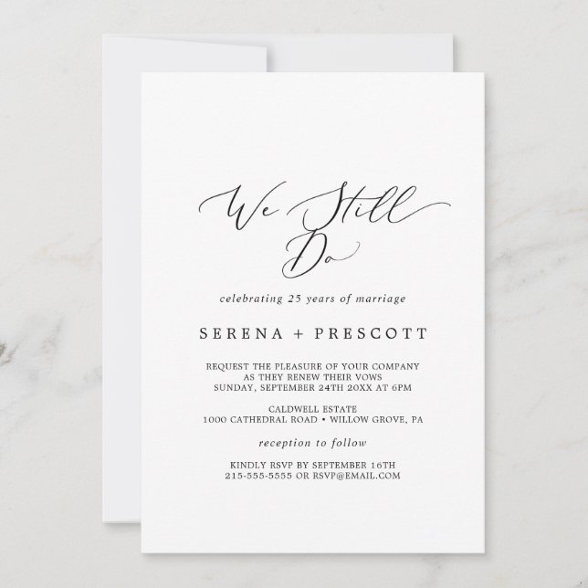 Invitation Calligraphie Noire Délicate Nous Faisons Encore Vo (Devant)