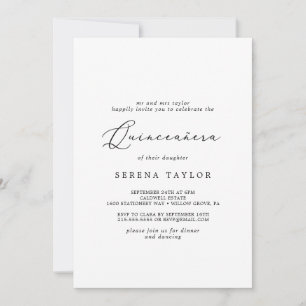 Invitation Calligraphie noire délicate Quinceañera