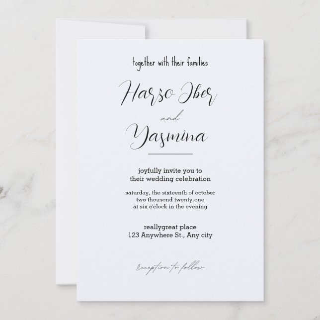 Invitation Calligraphie noire délicate Tout en un Mariage (Devant)
