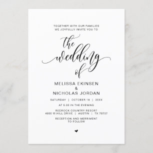 Invitation Calligraphie noire moderne, Mariage