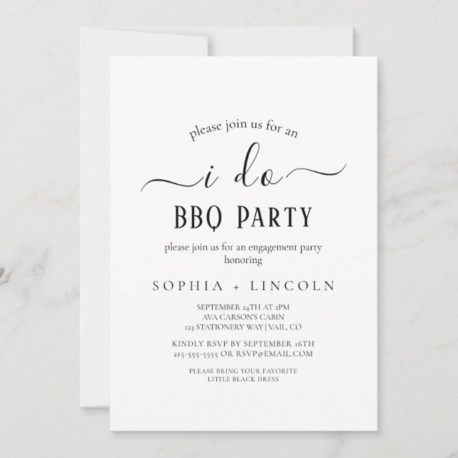 Invitation Calligraphie noire simple Fiançailles "I Do BQ" (Devant)