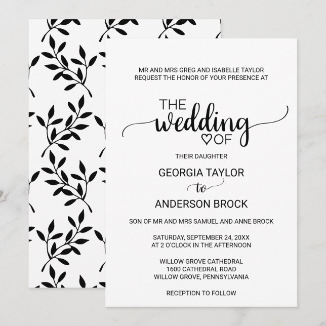 Invitation Calligraphie noire simple Mariage officiel (Devant / Derrière)