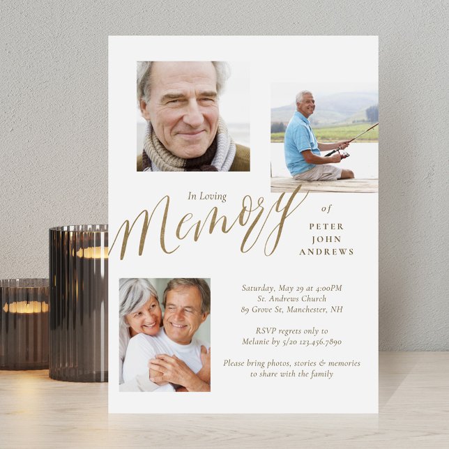 Invitation Calligraphie Or 3 Photo En Mémoire Amoureuse Funér (Créateur téléchargé)