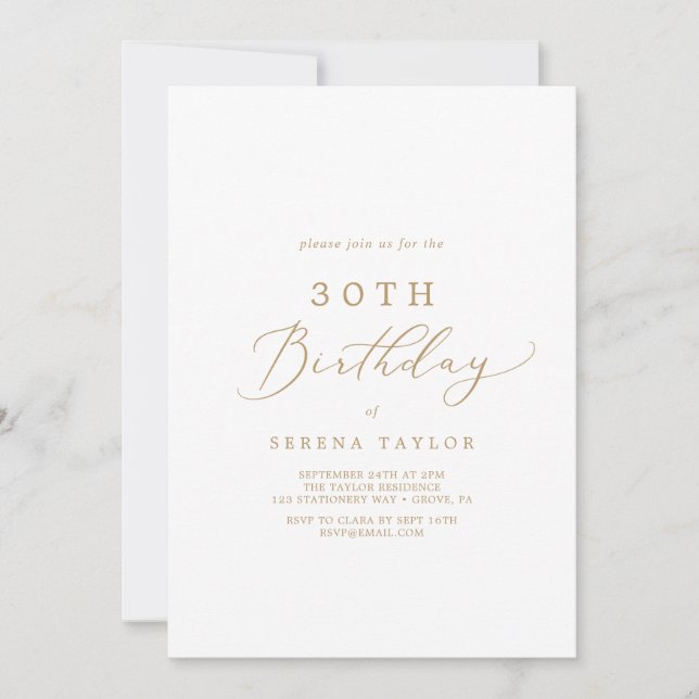 Invitation Calligraphie Or Delicate 30e anniversaire (Devant)
