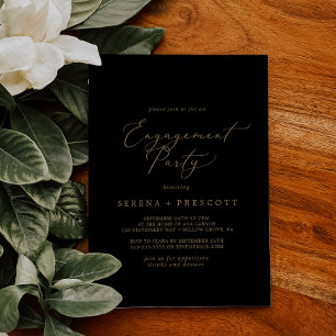 Invitation Calligraphie Or Délicate Black Engagement Party