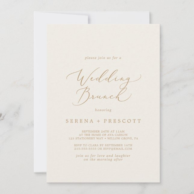 Invitation Calligraphie Or Délicate | Brunch Mariage à la crè (Devant)