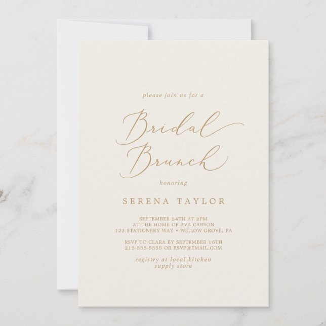 Invitation Calligraphie Or Délicate | Brunch nuptial en crème (Devant)