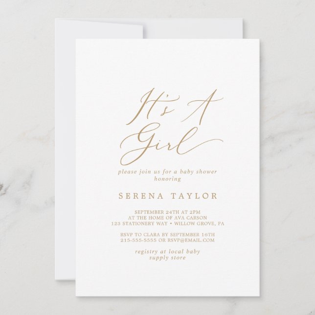 Invitation Calligraphie Or Delicate C'est un Baby shower fill (Devant)