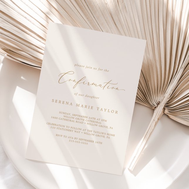 Invitation Calligraphie Or Délicate | Confirmation de crème (Créateur téléchargé)