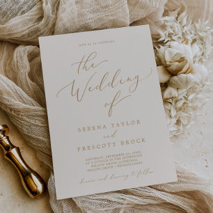Invitation Calligraphie Or Délicate   Cream Le Mariage De