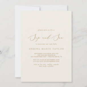 Invitation Calligraphie Or Délicate Cream Sip et See